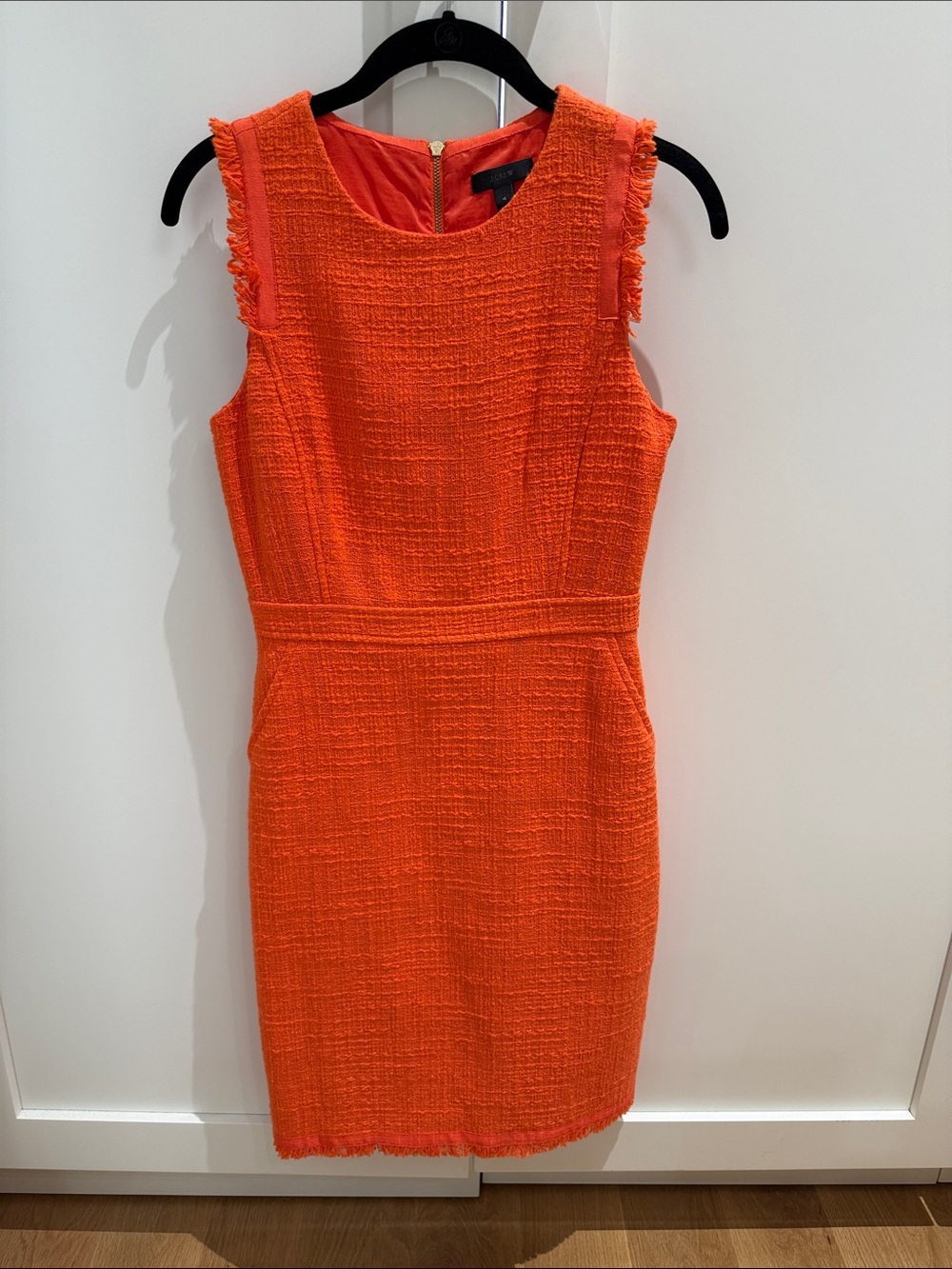 Sleeveless Orange Tweed Sheath Dress